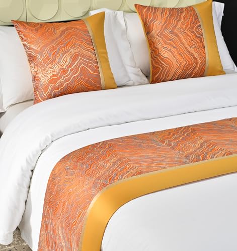 Orange Bed Runner Set with 2 Pillowcases | Decorative Bed Scarf Throw