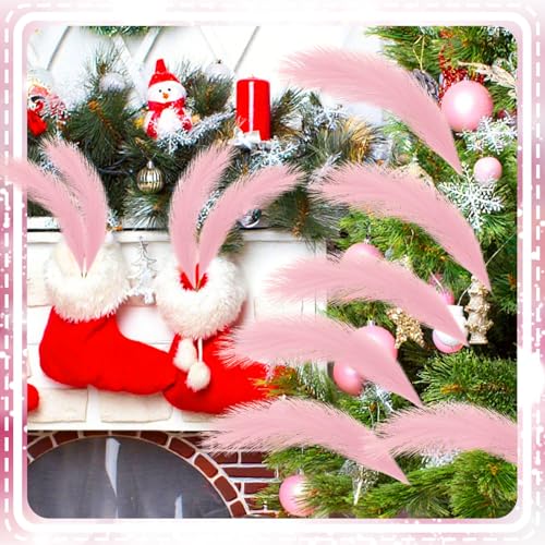 Daifunli Pink Pampas Grass 100 Pcs - 21.7" Boho Christmas Tree Picks