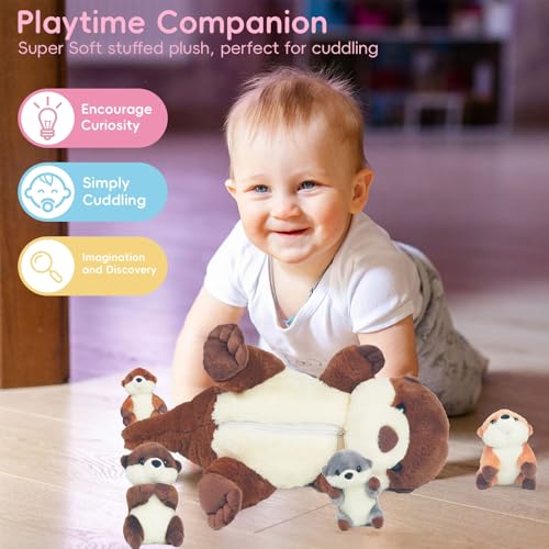 5-Piece Sea Otter Stuffed Animal Set - 17-Inch Mommy with 4 Baby Otters