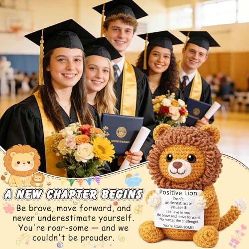 Handmade Crochet Positive Lion Desk Decor - Encouragement Gift for Graduation