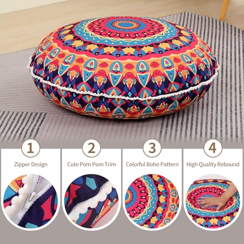32-Inch Round Memory Foam Floor Pillow, Bohemian Meditation Seating Cushion