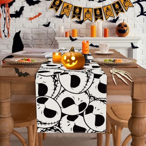AEHHDL Halloween Table Runner 13x72 in White & Black Gothic Skull