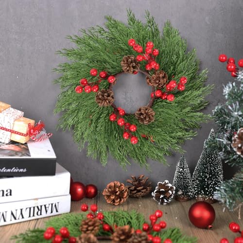 YLOLUL 6-Pack Christmas Mini Wreaths with Ribbon for Kitchen & Holiday Decor