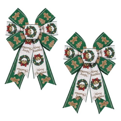 Green Gingerbread Christmas Wreath Bows - Pack of 2 Indoor Outdoor Decor