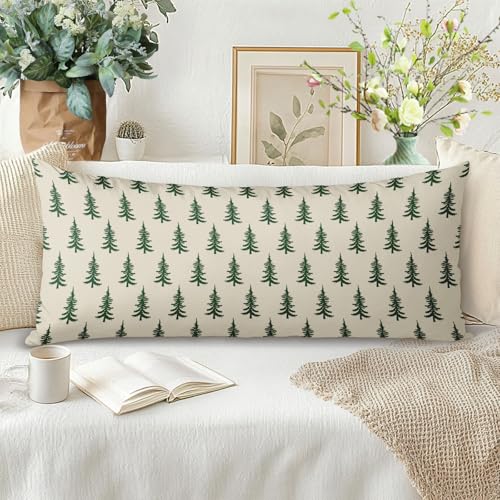 Aytipun 14x36 Green Cream Christmas Pillow Cover - Tree Print, Pack of 1