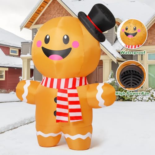 GOOSH 6.2 FT Inflatable Christmas Gingerbread Man with LEDs for Outdoor Holiday Decorations