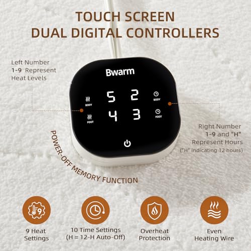 King Size Heated Mattress Pad - Multi-Zone Sherpa Fleece with 9 Heat Settings