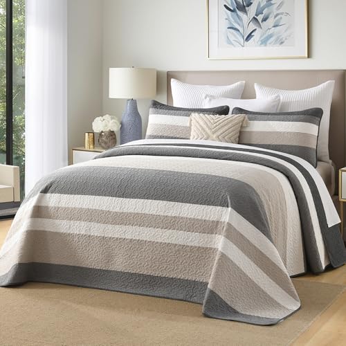 Oversized 120x120 Cotton Bedspread Set with Striped Pattern - 3pcs