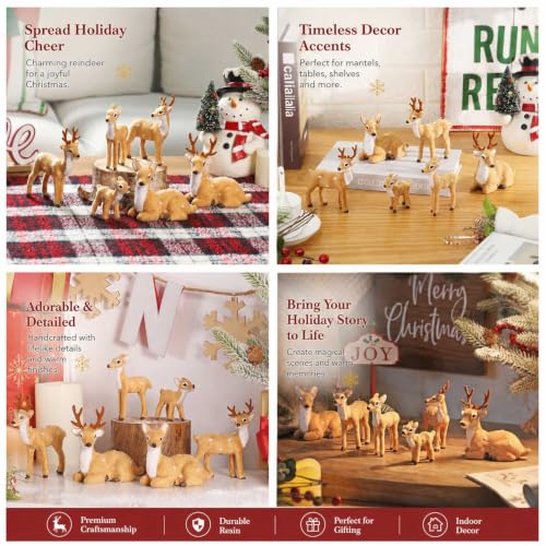 Decor Unlimited 6 Pack Reindeer Figurines - Festive Rustic Holiday Christmas Decorations for Home & Office