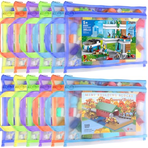 12 Pack A4 Mesh Zipper Pouch Bags with Handle, Double-Layer Storage Organizers