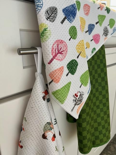 Cerise Green Camper Dish Towels, Ultra Absorbent Reusable Cleaning Tea Towels - Lightweight Quick Dry Hand Towels - Green Park,16x24 Inches (Pack of 3)