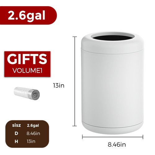 LEASYLIFE White Bathroom Trash can,10L/2.6GAL, Open Top Wastebasket Bin,Garbage Can for Bathroom,Living Room,Office,Kitchen,Bedroom,Hotel (White)
