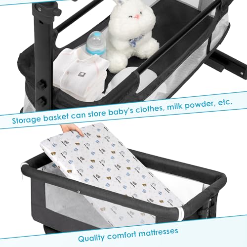 3-in-1 Convertible Bedside Bassinet with Swivel Wheels - Dark Gray