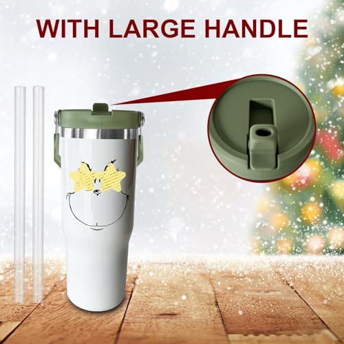 BAISHIDA 30 oz Christmas Stainless Steel Tumbler with Handle & 2 Straws - Leak Proof, Double Insulated Gift