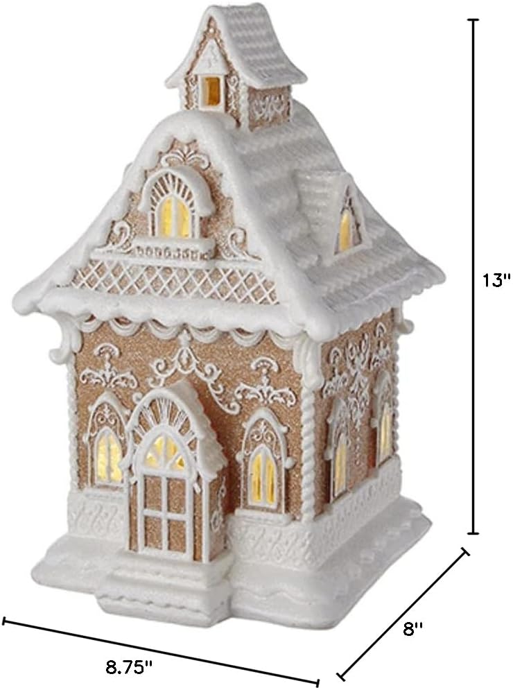 RAZ Imports Lighted Gingerbread House - 13" Holiday in Provence Design with White Icing