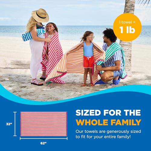 Oversized Striped Beach Towels - 30" x 60" Soft Cotton Pool Towel, 4 Pack