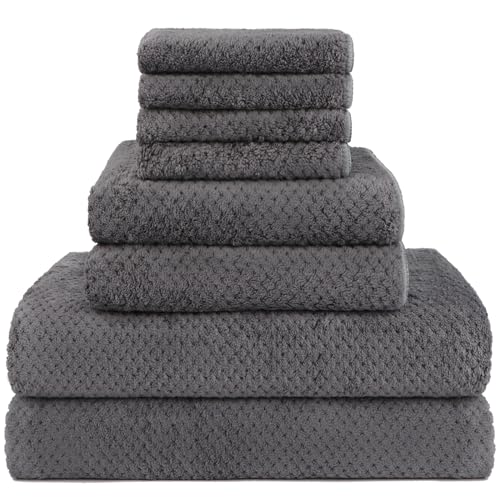 HOMEXCEL 8-Piece Bath Towel Set, Soft Absorbent Grey Towels