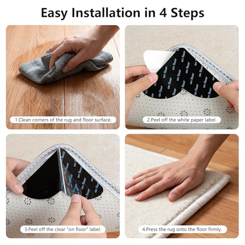 16PCS Non-Slip Rug Pad Grippers, Washable Heart-Shaped Carpet Corner Stickers