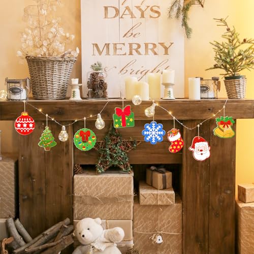 Sophena 80Pcs Wooden Christmas Ornaments Set – 10 DIY Blank Shapes incl. Reindeer, Santa, Tree, Ball, Snowflake, Wreath (Wreath Variant)
