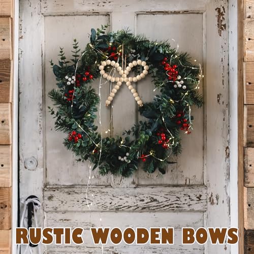 12 Pcs Wooden Bead Bow Christmas Ornaments Farmhouse Rustic Decor