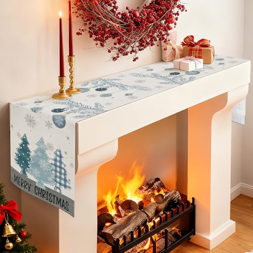 OTOSTAR Tree Blue 13x108 Inch Christmas Table Runner - Blue Pine Trees