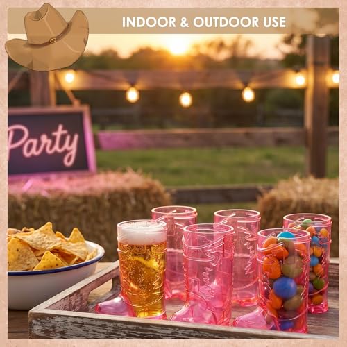 Pink Cowboy Boot Shot Glasses 12 Pcs - Mini Plastic Western Party Cups, 1 oz