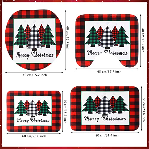 Irenare 5-Piece Red Buffalo Plaid Christmas Shower Curtain Set with Rugs
