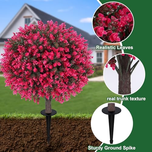 24-Inch Artificial Eucalyptus Topiary Ball Trees, UV Resistant Set of 2