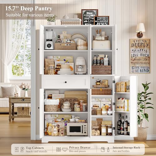 68-Inch Freestanding Kitchen Pantry Storage Cabinet with Drawer, White