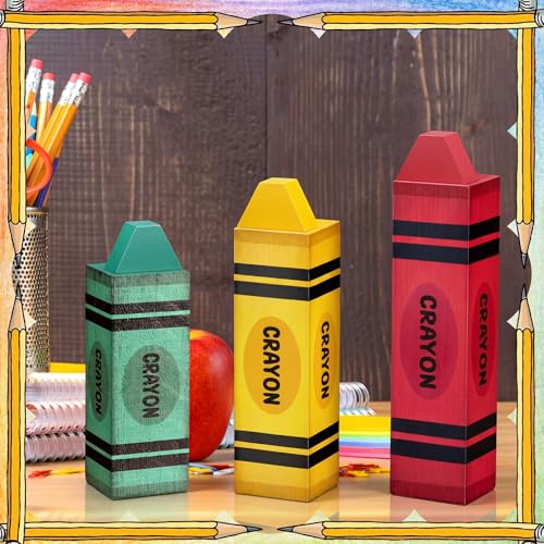 GlikCeil 3 Pcs Crayon Table Decor - Back-to-School Classroom Wooden Signs (Crayon)