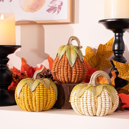 Set of 3 Resin Artificial Corn Pumpkins Fall Table Centerpiece Decorations