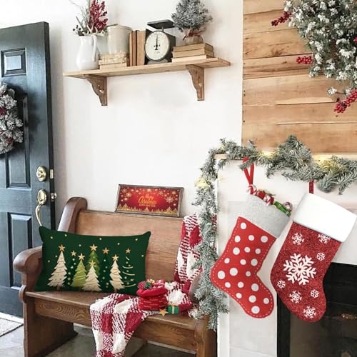 JOOCAR 16x24 Inch Watercolor Christmas Tree Pillow Cover Green Linen Holiday Decor Pack of 1