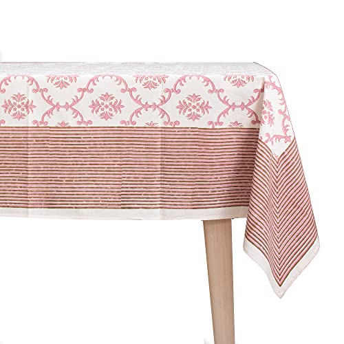 Pink Cotton Table Cloth 60x108 Inch Trellis Pattern for Dining & Events