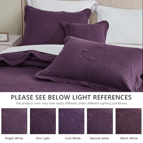 DaisyHuang Oversized Queen Bedspread Set - 5-Piece Reversible Coverlet, Purple