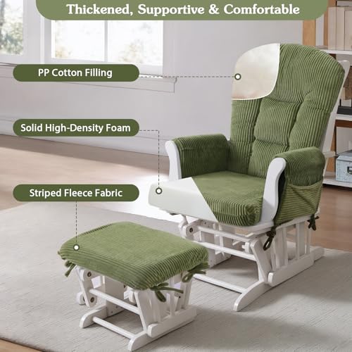 5-Piece Glider Rocker Replacement Cushions with Storage Pockets, Green Fleece