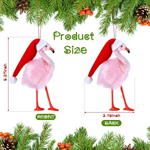 Jexine 3 Pack Pink Flamingo Christmas Ornaments - Plush Santa Hat Xmas Tree Decor