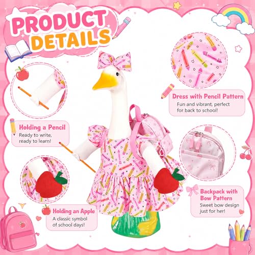 Back to School Porch Goose Outfit for 23-Inch Lawn Statue