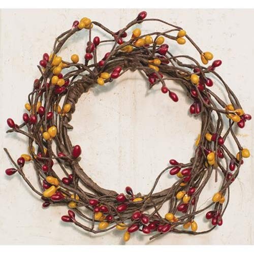 3.5-Inch Pip Twig Wreath Ring - Rustic Burgundy and Gold Candle Decor