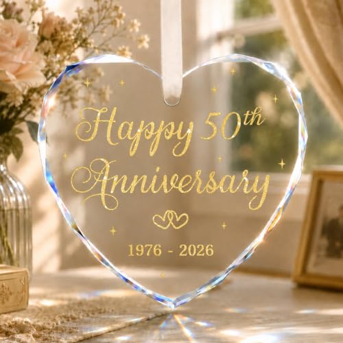 50th Anniversary Heart Glass Ornament - Golden Wedding Keepsake Gift