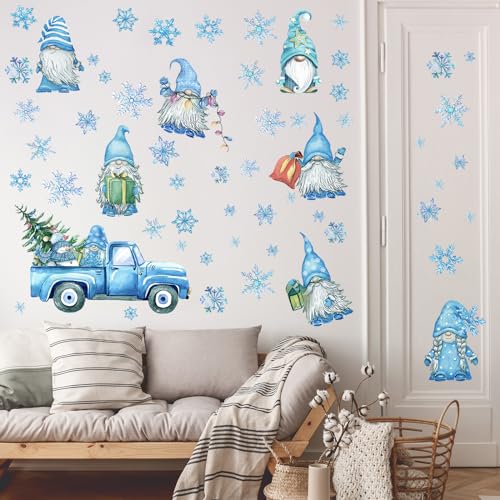 Haull 6 Sheet Winter Gnome Wall Decals Snowflake Gnomes Window Clings - Winter Gnome Style