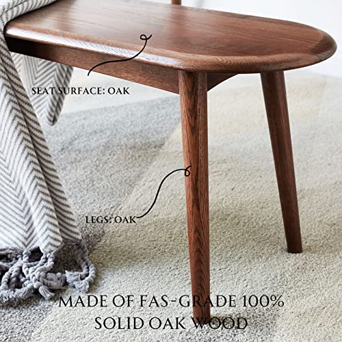 Solid Oak Indoor Dining Bench with Rounded Corners, Walnut Finish