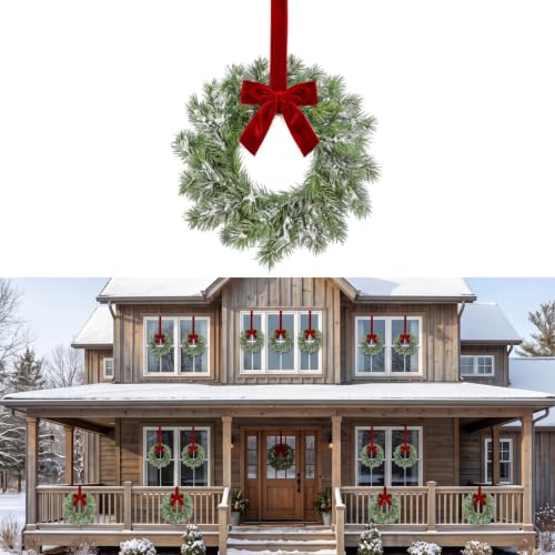 Retrowavy 18 Pack 12 Inch Artificial Christmas Wreaths with Red Bows - Small Decor Set