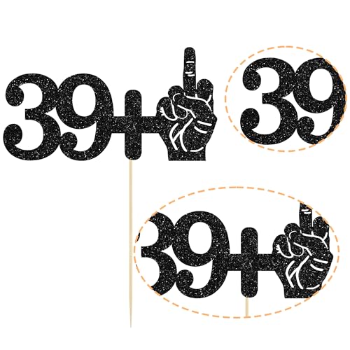 39+1 Black Glitter Cake Topper for 40th Birthday Party Decoration