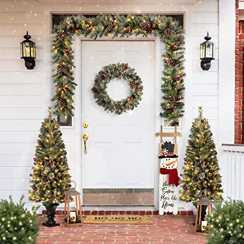 Glitzhome Wooden Snowman Welcome Wall Sign (42in) - Front Door Porch Rustic Snowman