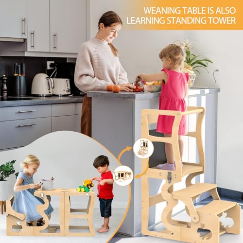 3-in-1 Foldable Toddler Kitchen Helper Stool with Chalkboard & Safety Rail