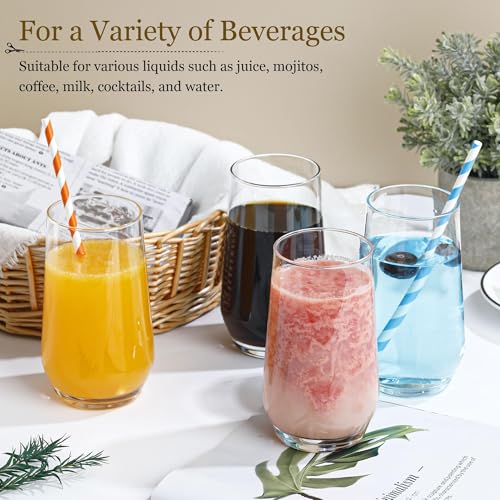 Tall 16 oz Crystal Clear Water Glasses Set of 6 - Lead-Free, Elegant Drinkware