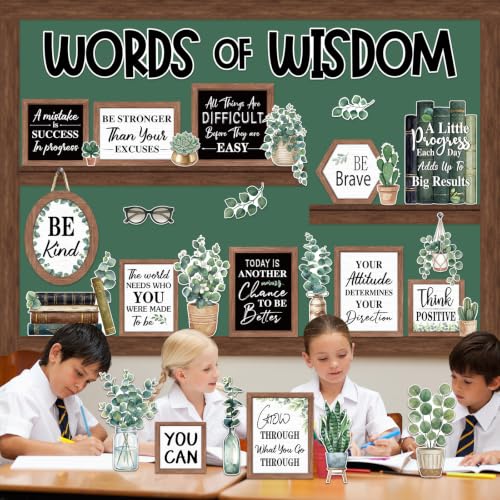 57-Piece Eucalyptus Bulletin Board Set, Boho Motivational Classroom Decor