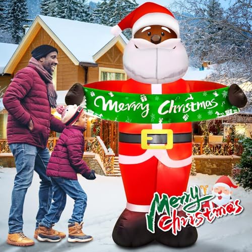 7FT Black Santa Inflatable Yard Decor with LED Lights for Christmas Outdoor Indoor