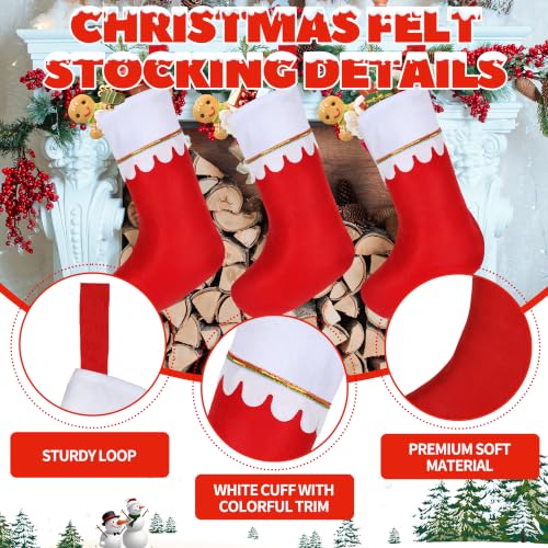 Amazing Time 40 Pcs Christmas Stockings Bulk Red with White Cuff and Gold Trim