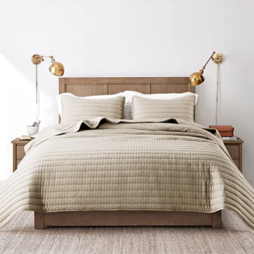 Beige Quilted Twin Size Quilt Set - Lightweight All-Season Bedding